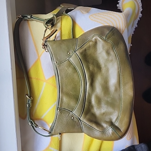 Dkny Handbags - GUC- VTG DKNY Y2K Olive Green Leather Hobo Bag with Dust Bag
